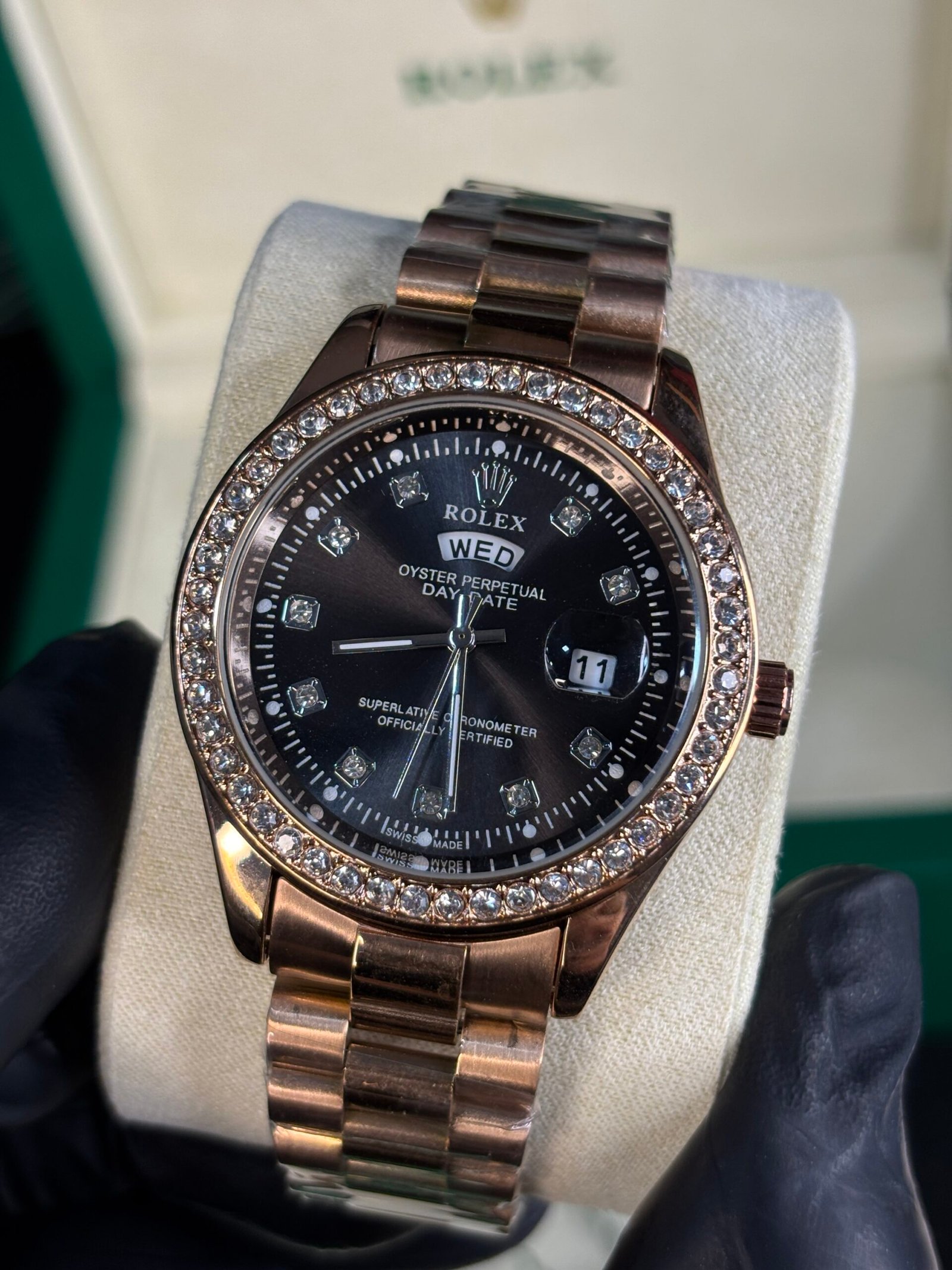 Rolex Oyster Perpetual Diamond Day-date Copper-Black Dial - Image 3
