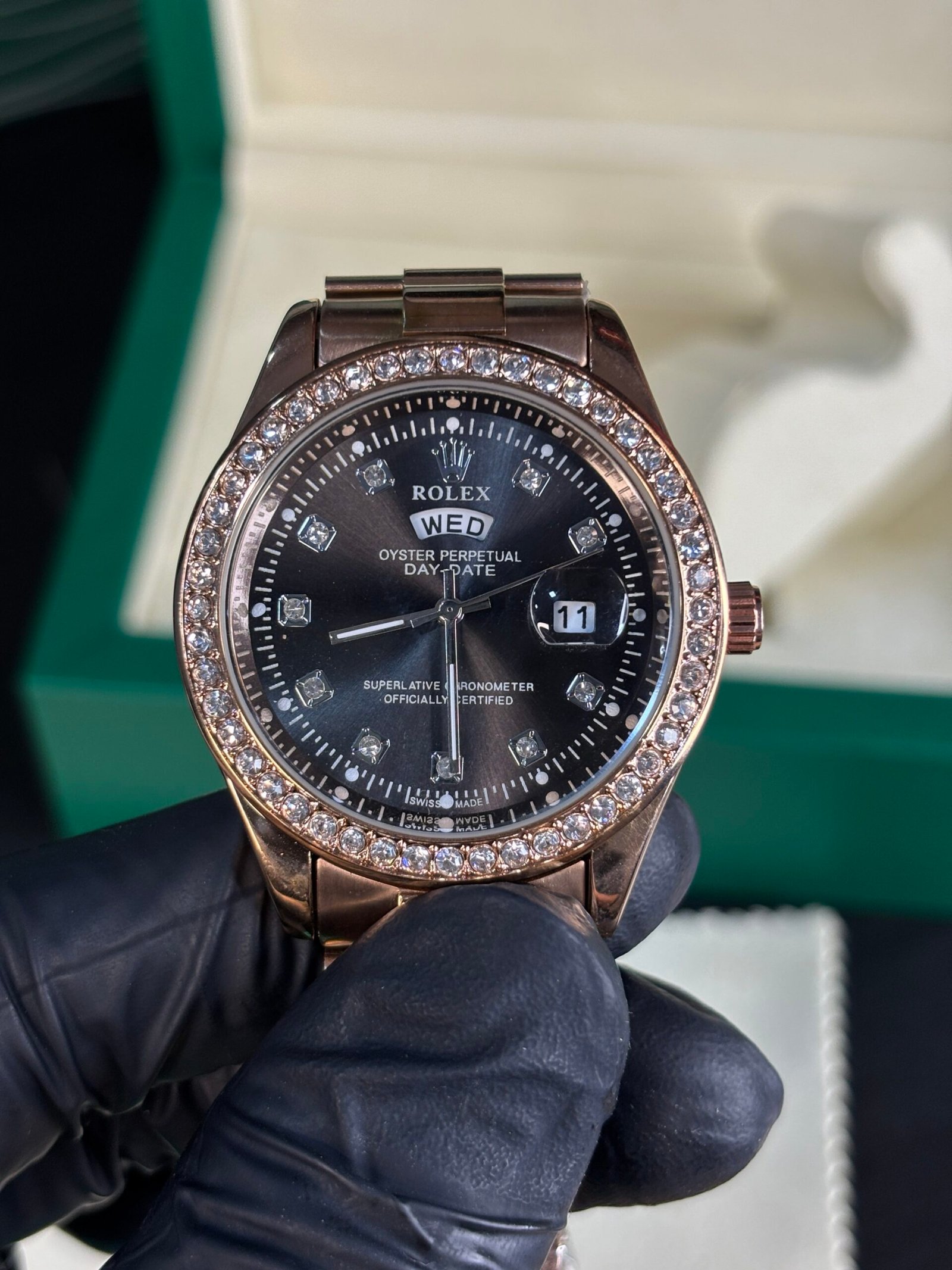 Rolex Oyster Perpetual Diamond Day-date Copper-Black Dial - Image 6