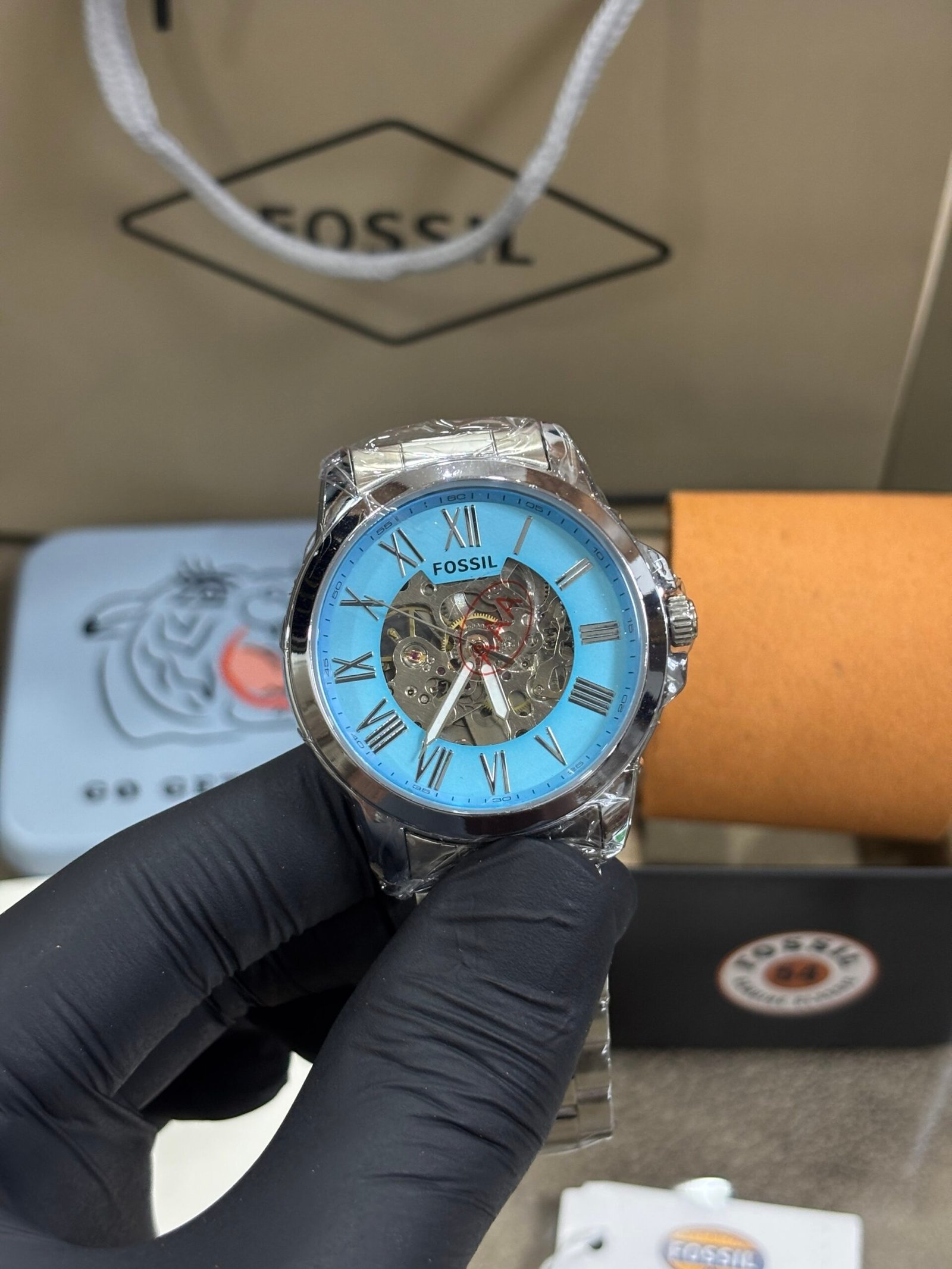 Fossil Automatic metal strap Sky Blue Dial