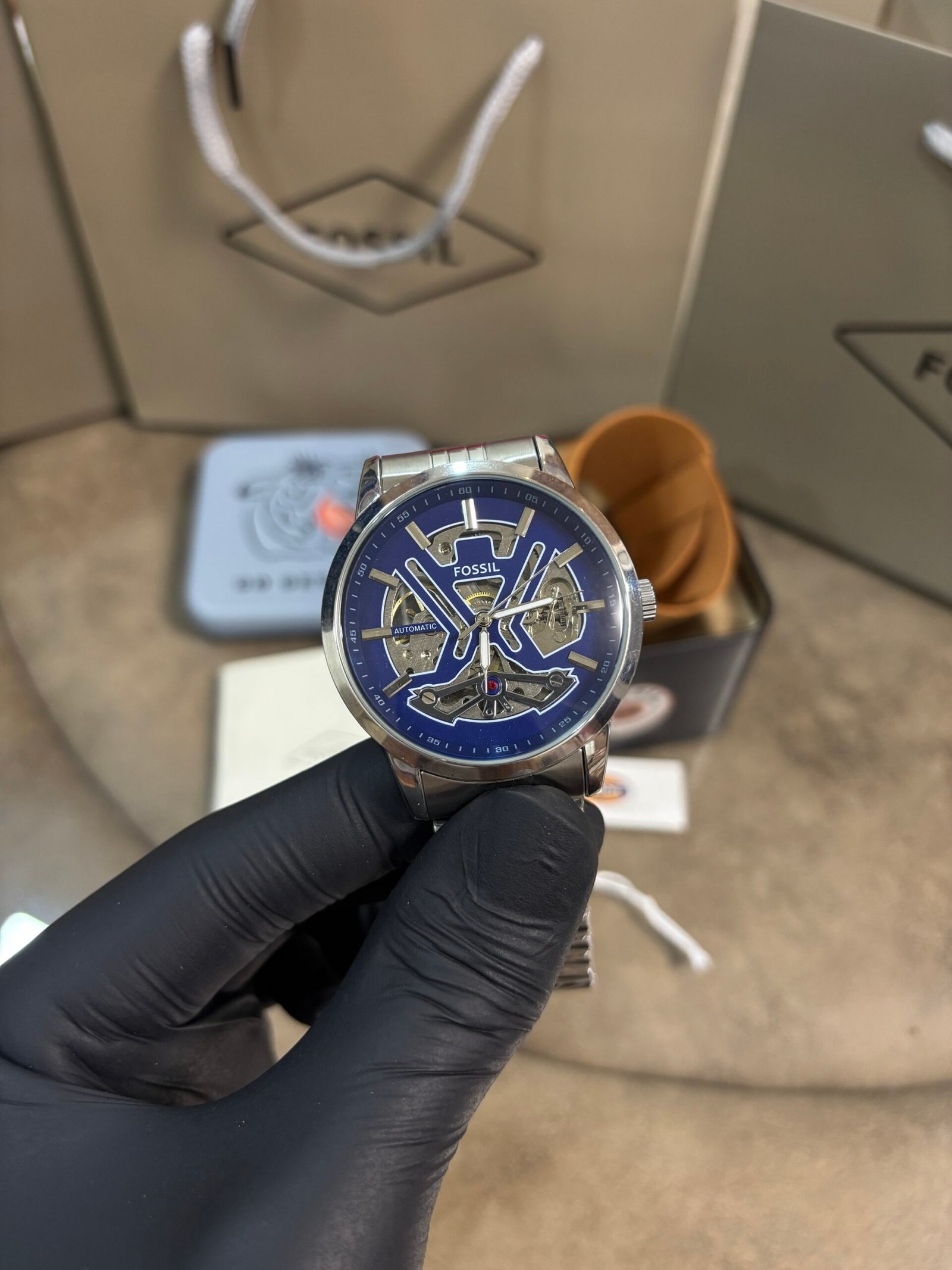 Fossil Tourbillon Automatic Silver-Blue Dial