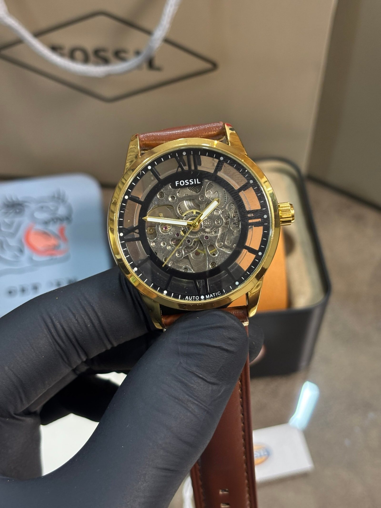 Fossil Townsman Automatic Leather Brown gold