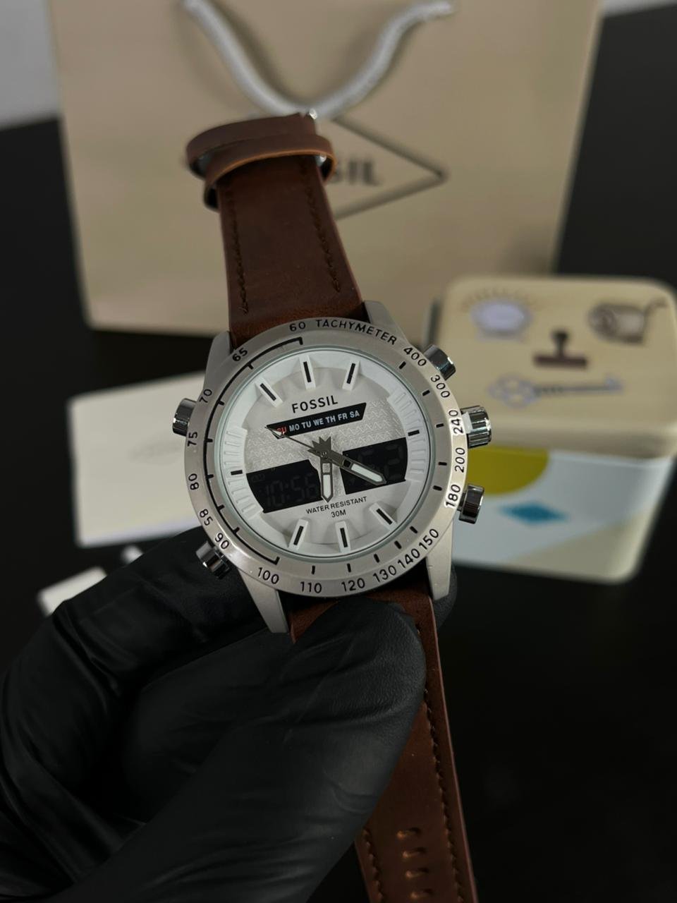 Fossil digital dual time BROWN-WHITE DIAL