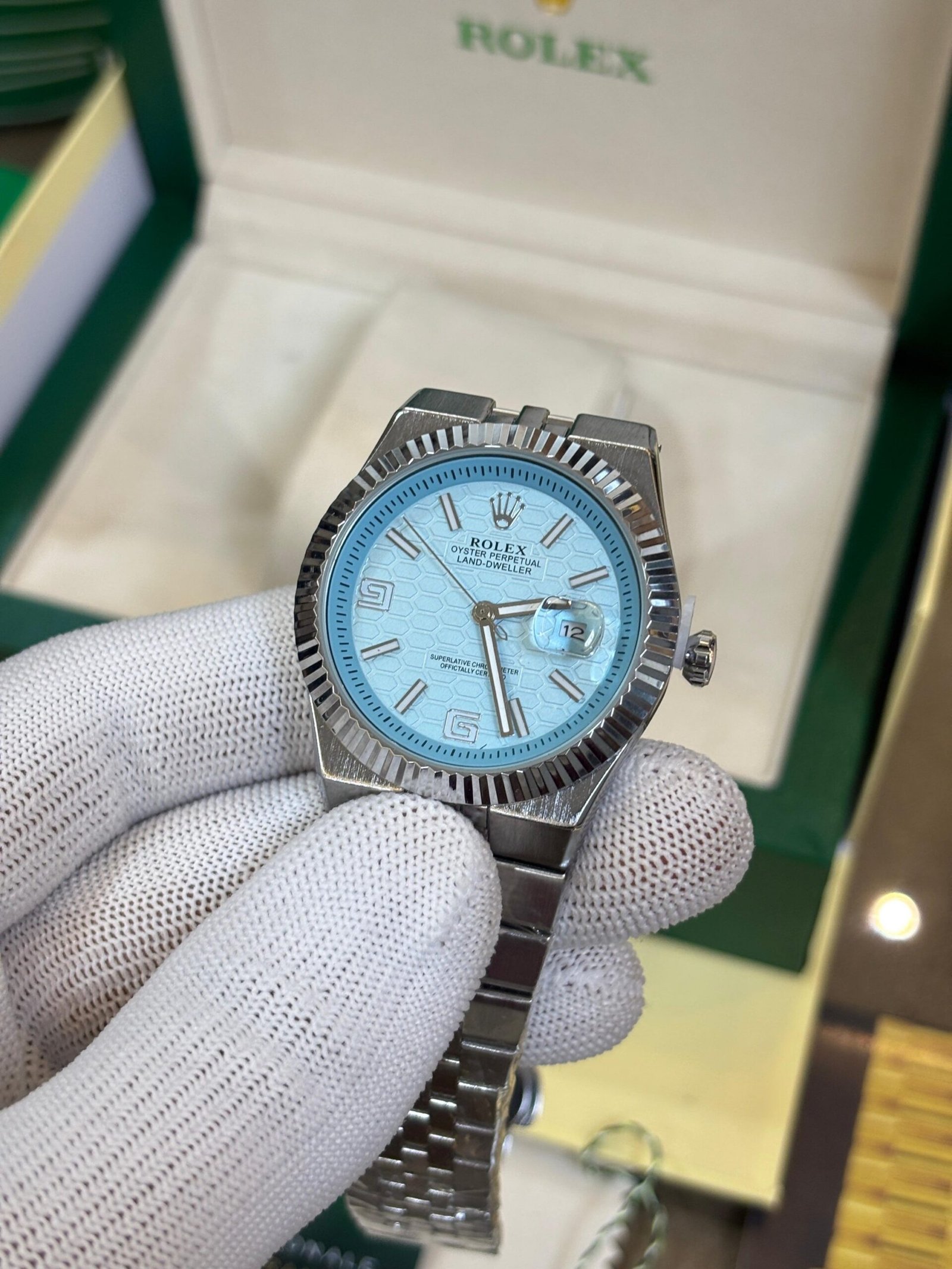 ROLEX OYESTER PERPETUAL LAND DWELLER SILVER SKY BLUE DIAL - Image 4