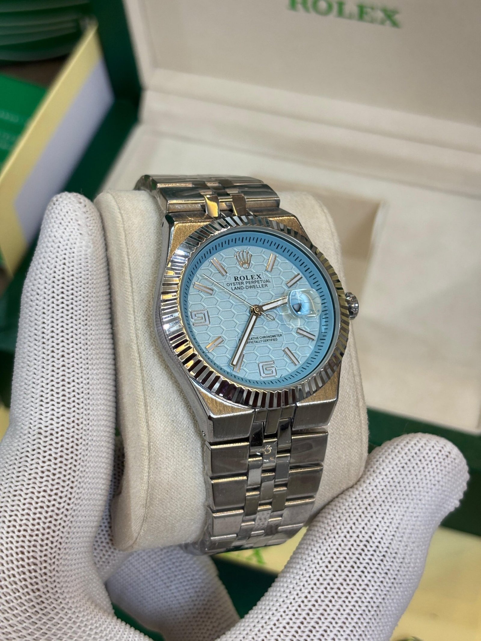ROLEX OYESTER PERPETUAL LAND DWELLER SILVER SKY BLUE DIAL - Image 5