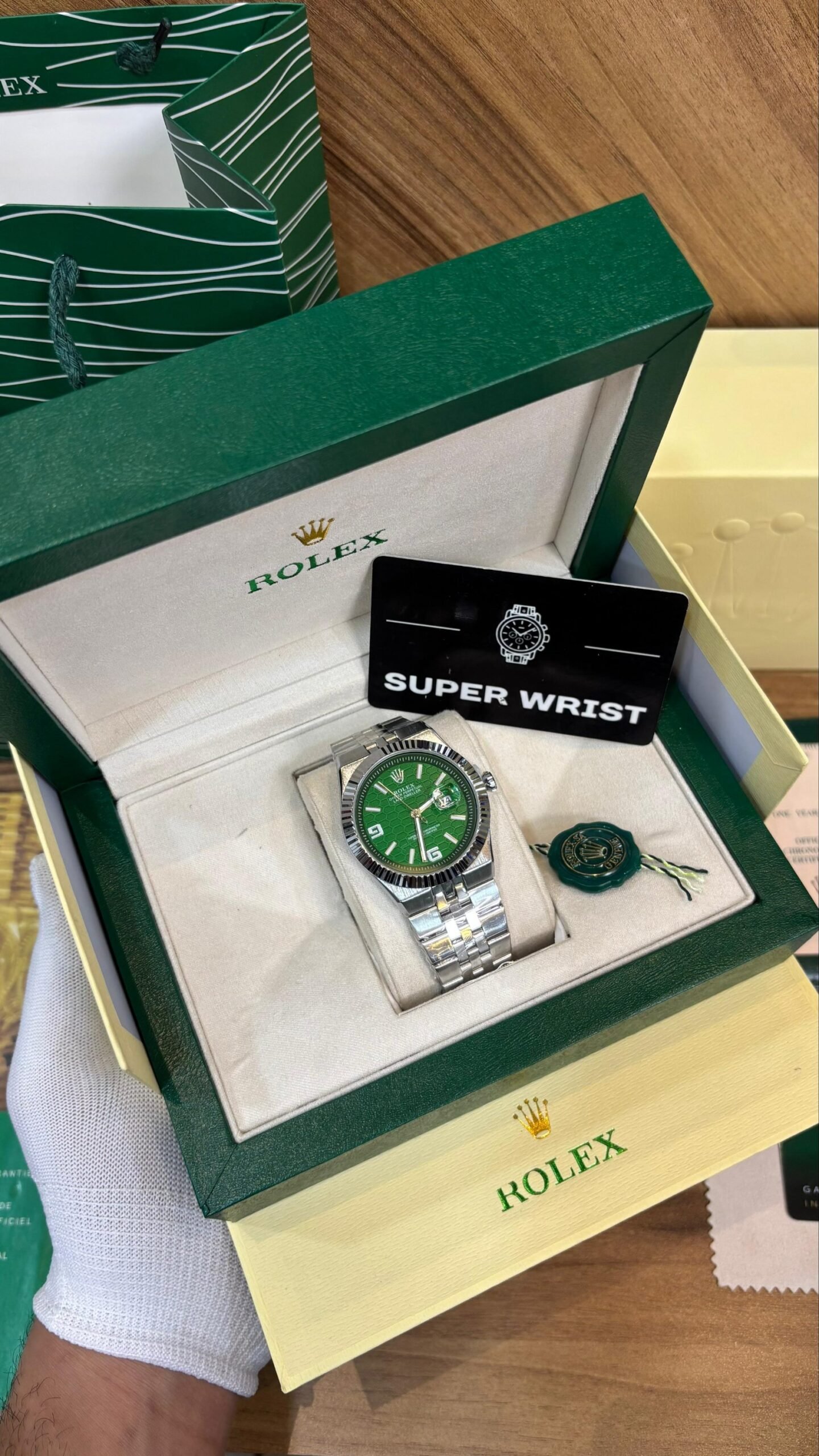 ROLEX OYESTER PERPETUAL LAND DWELLER SILVER GREEN DIAL - Image 2