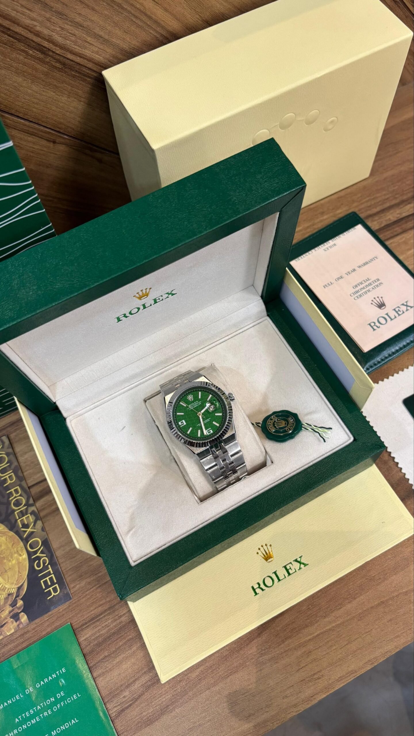 ROLEX OYESTER PERPETUAL LAND DWELLER SILVER GREEN DIAL - Image 3