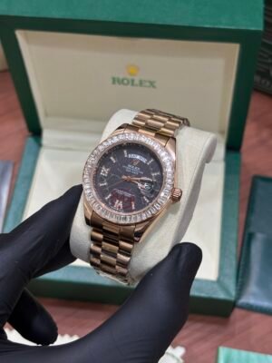 ROLEX OYSTER PERPETUAL DAY DATE GOLDEN BLACK DIAL DIAMOND PREMIUM QUALITY